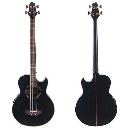 Bajo electroacústico de 43 pulgadas y 4 cuerdas, diseño de guitarra folk con cutaway, con funda y ecualizador.