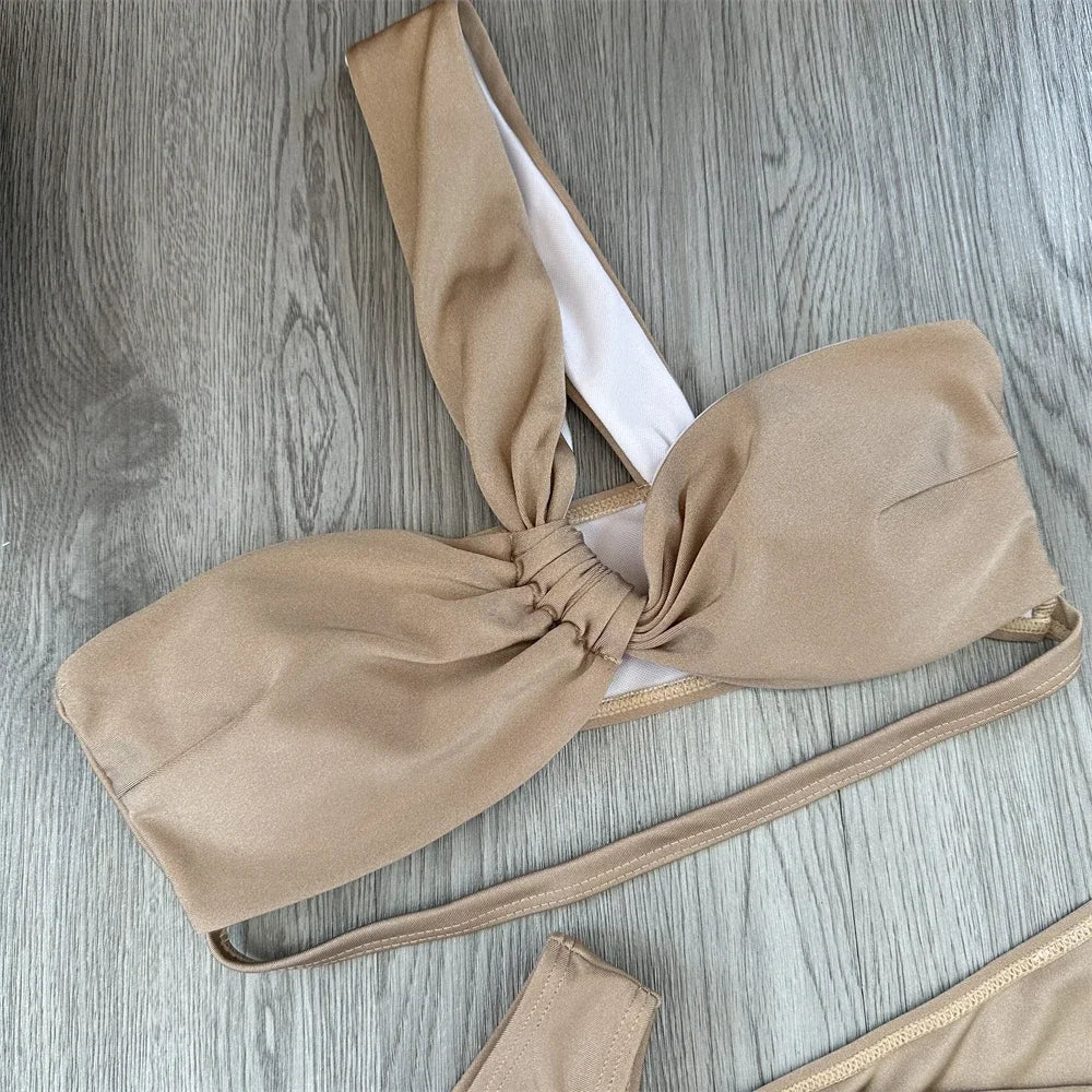 Bikini de 3 piezas para mujer, traje de baño femenino, ropa de playa, traje de baño, conjunto de bikini de un hombro