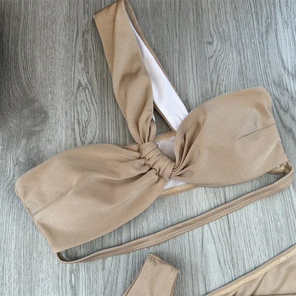 Bikini de 3 piezas para mujer, traje de baño femenino, ropa de playa, traje de baño, conjunto de bikini de un hombro