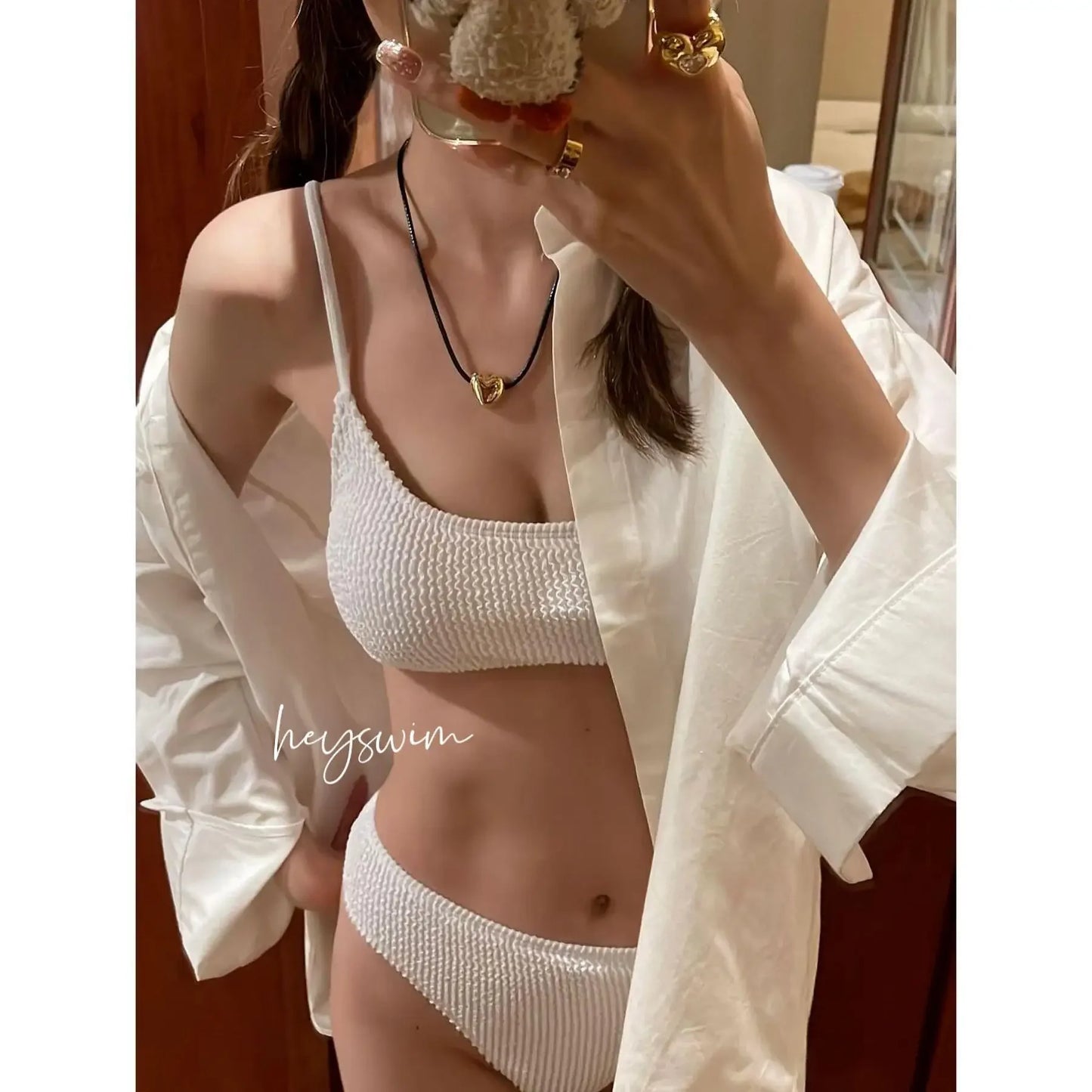 Conjunto de bikini multicolor estilo coreano japonés para mujer, traje de baño de vacaciones para niña, diseño de colores separados, ropa de playa de moda