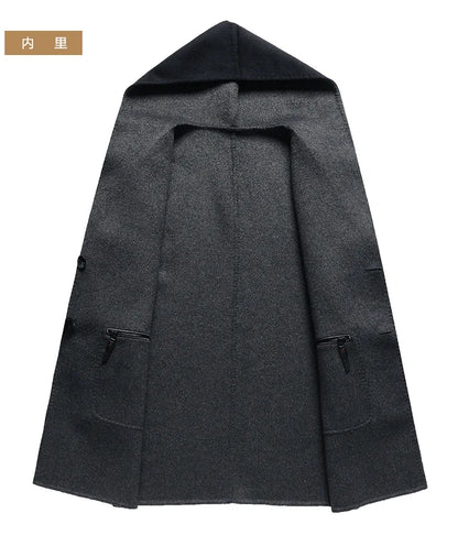 Gabardina de lana de doble faz de lujo y máxima calidad para hombre, estilo otoño-invierno, de largo medio y con capucha.