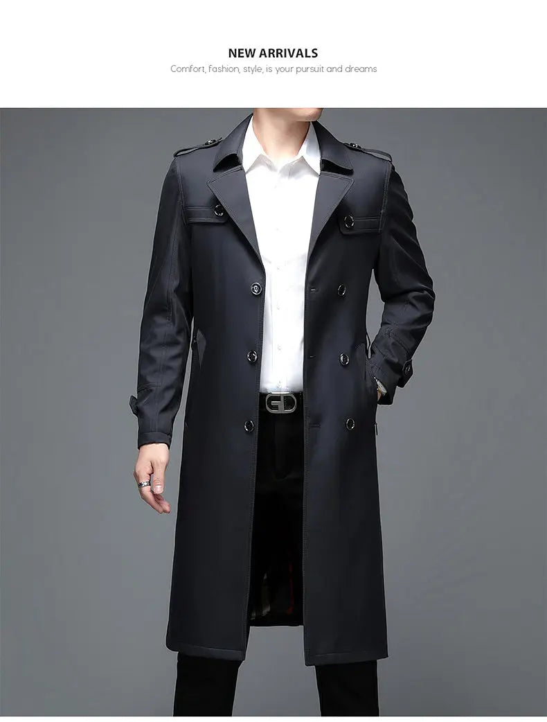 Spring Autumn Streetwear Fashion Trench Coat Men's Designer Overlong British Coats Man's Clothing With Epaulets Men's Jackets