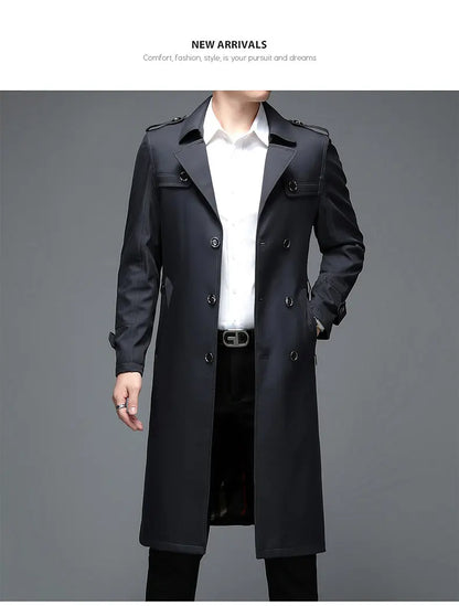 Spring Autumn Streetwear Fashion Trench Coat Men's Designer Overlong British Coats Man's Clothing With Epaulets Men's Jackets