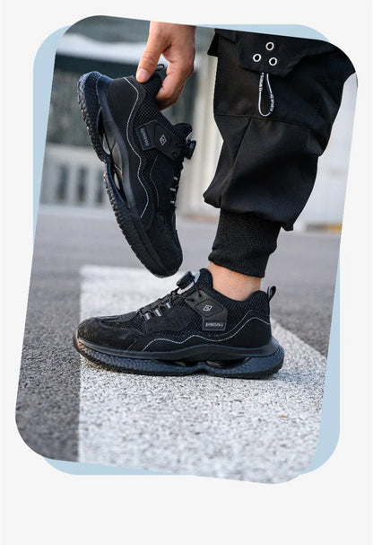 Zapatos de seguridad de trabajo con botón giratorio para hombres y mujeres, zapatos con puntera de acero, botas de seguridad indestructibles, zapatillas de trabajo protectoras ligeras.