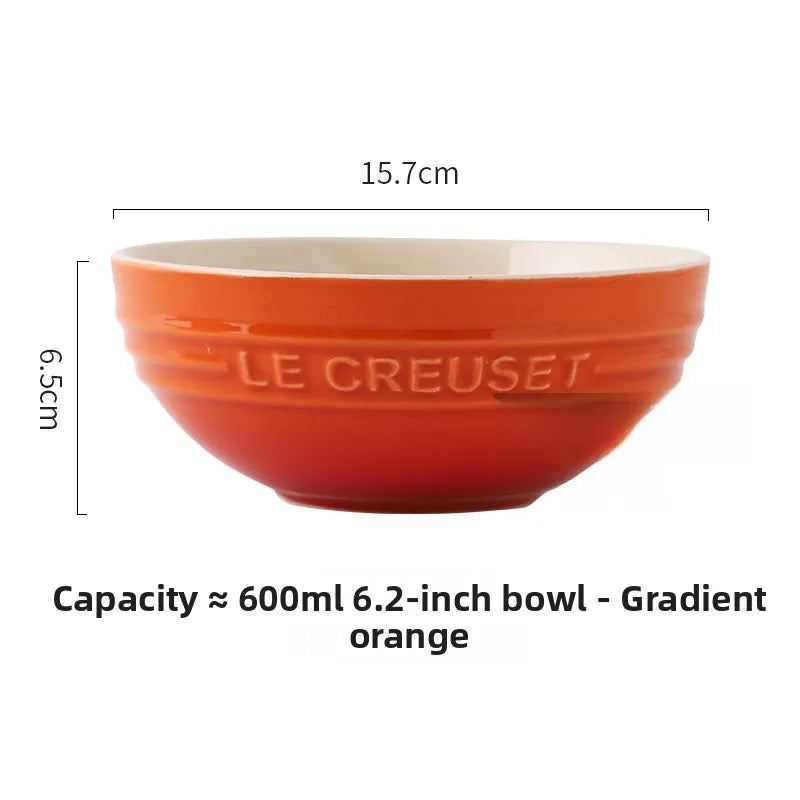 Cuenco de porcelana esmaltada de colores fríos Le Creuset, cuenco de arroz, cuenco para sopa con cara de arcoíris, cuenco francés con diseño de mono redondo para uso doméstico