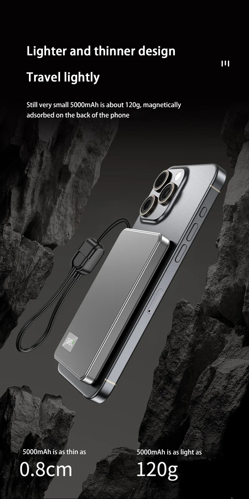 Batería externa magnética portátil Lenovo de 500.000 mAh, inalámbrica, PD22,5 W, carga rápida, compatible con Magsafe para iPhone y Samsung.