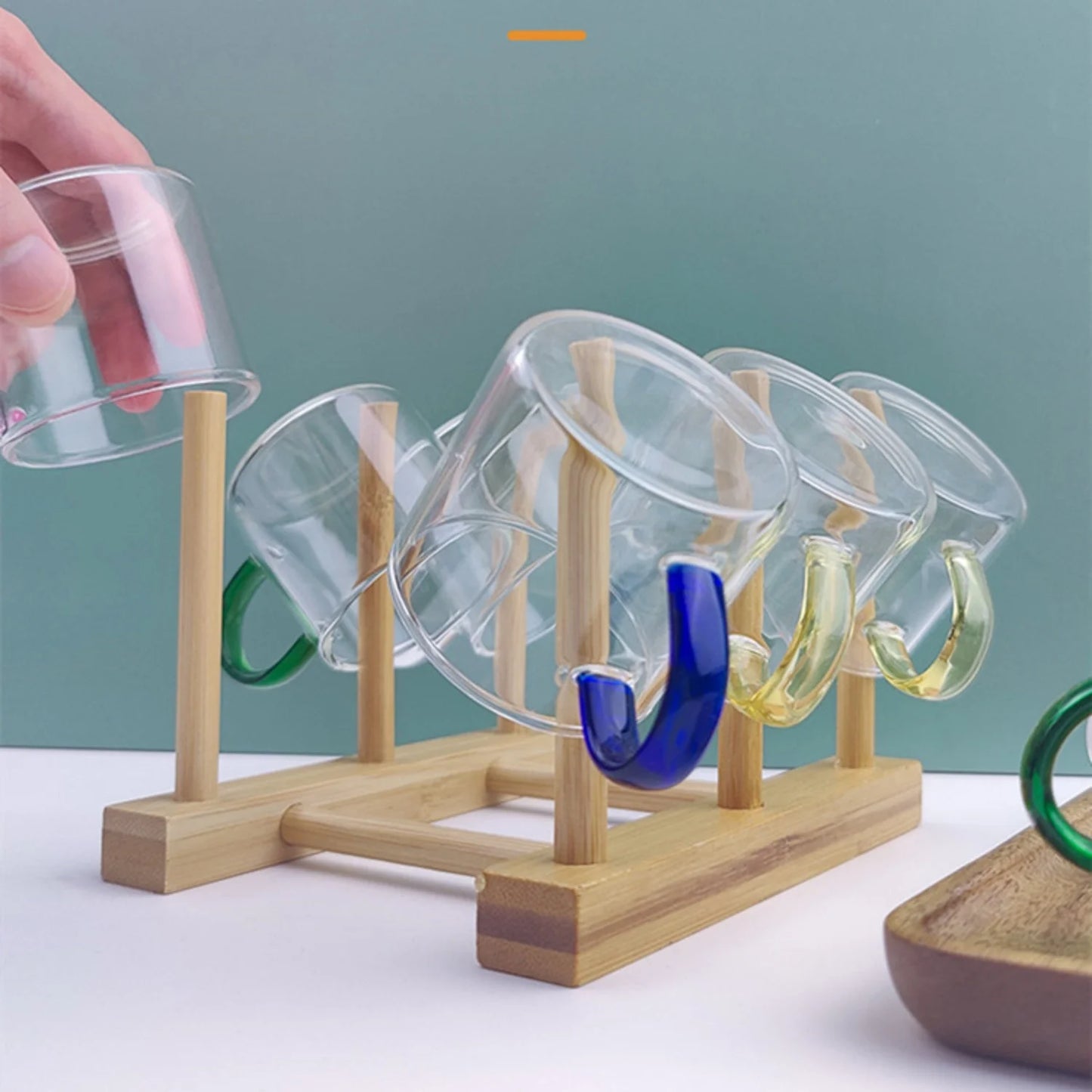 Portavasos de bambú con 6 ganchos para tazas de café, resistente soporte para tazas, ideal para organizar mostradores y ahorrar espacio.