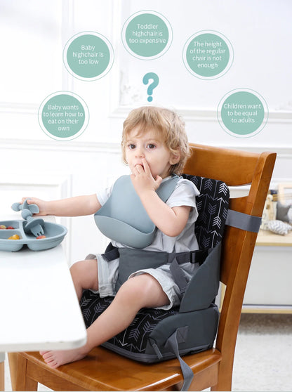 INSULAR Asiento infantil portátil, plegable y antideslizante, con cojín alto, para comedor de bebé, suministros de viaje para niños