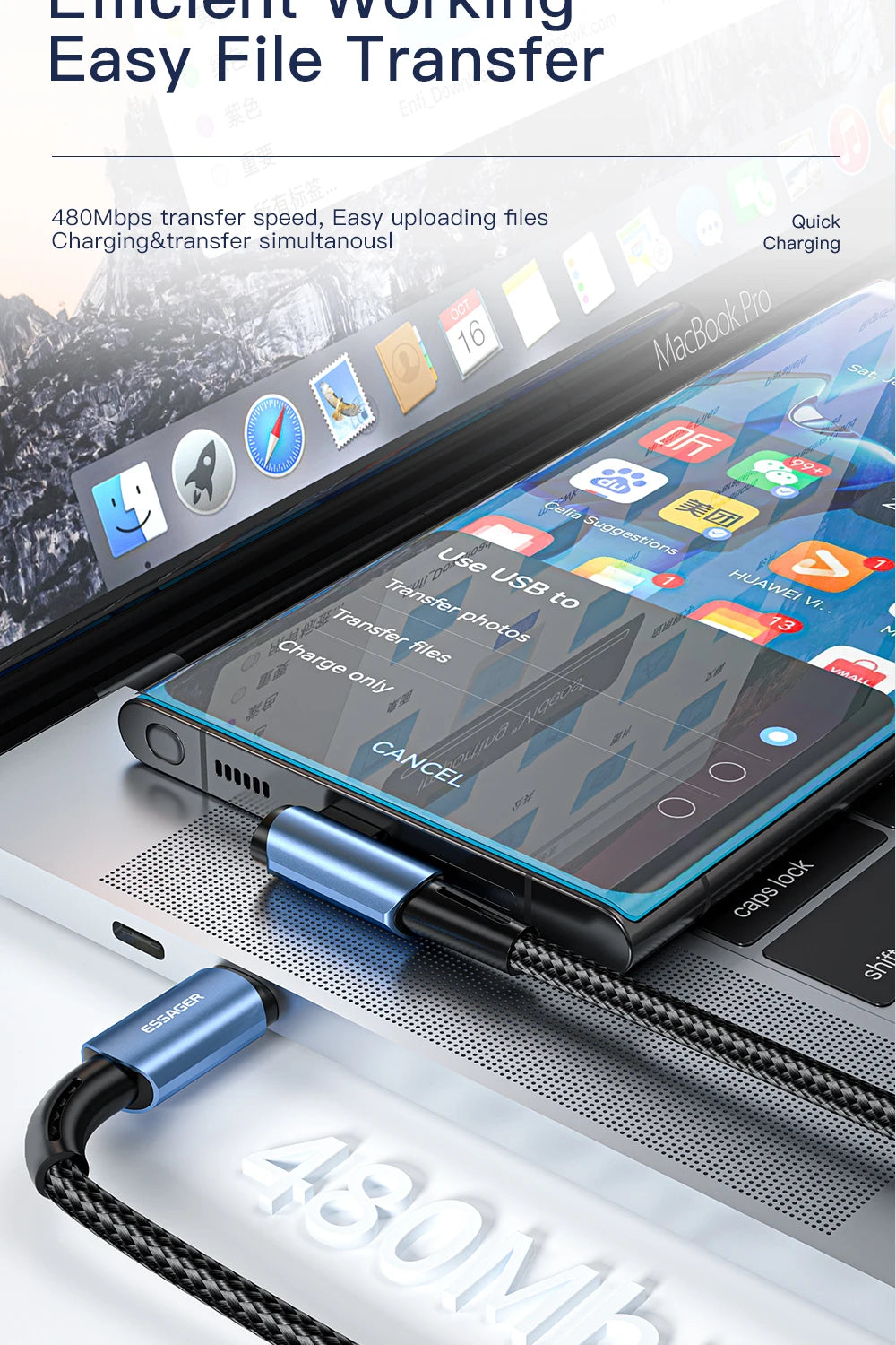 Cable USB tipo C a USB tipo C Essager de 100 W con ángulo de 90 grados para iPad, MacBook Pro, Xiaomi, Samsung y Huawei, carga rápida tipo C.