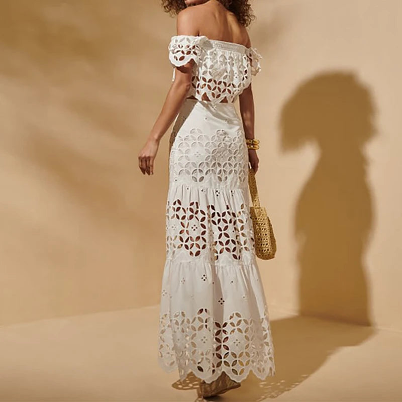 Flaxmaker - Traje de baño de bikini sexy sin tirantes y ahuecado para mujer, chaleco liso sin mangas, falda recta, conjunto informal elegante de verano para mujer