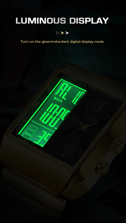 LIGE - Reloj digital cuadrado de moda para hombre, informal, deportivo, resistente al agua, de cuarzo, cronógrafo de lujo de la mejor marca FOXBOX