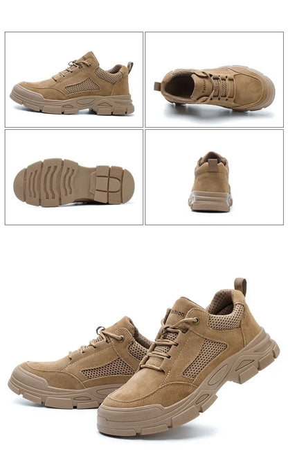 Calzado de seguridad laboral para hombre: transpirable, apto para todas las estaciones, resistente a impactos y perforaciones, y con protección contra el desgaste.