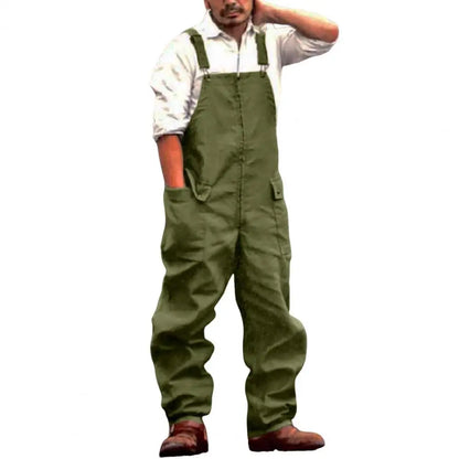 Mono vaquero para hombre, estilo retro informal, con múltiples bolsillos, peto vaquero, pantalón largo con tirantes, estilo urbano.