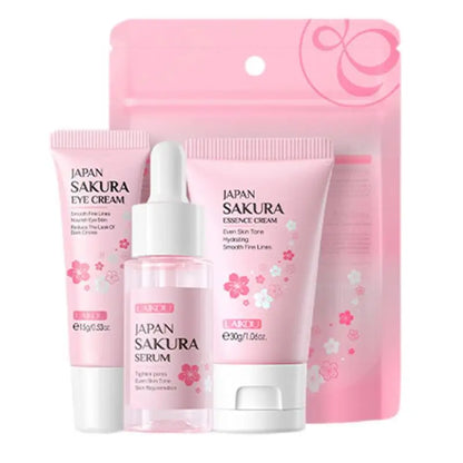 Set para el cuidado facial Limpiador Sakura Essence Cream Hidratante Blanqueador y Antiedad Tónico Crema para ojos Suero facial Cuidado de la piel de los ojos