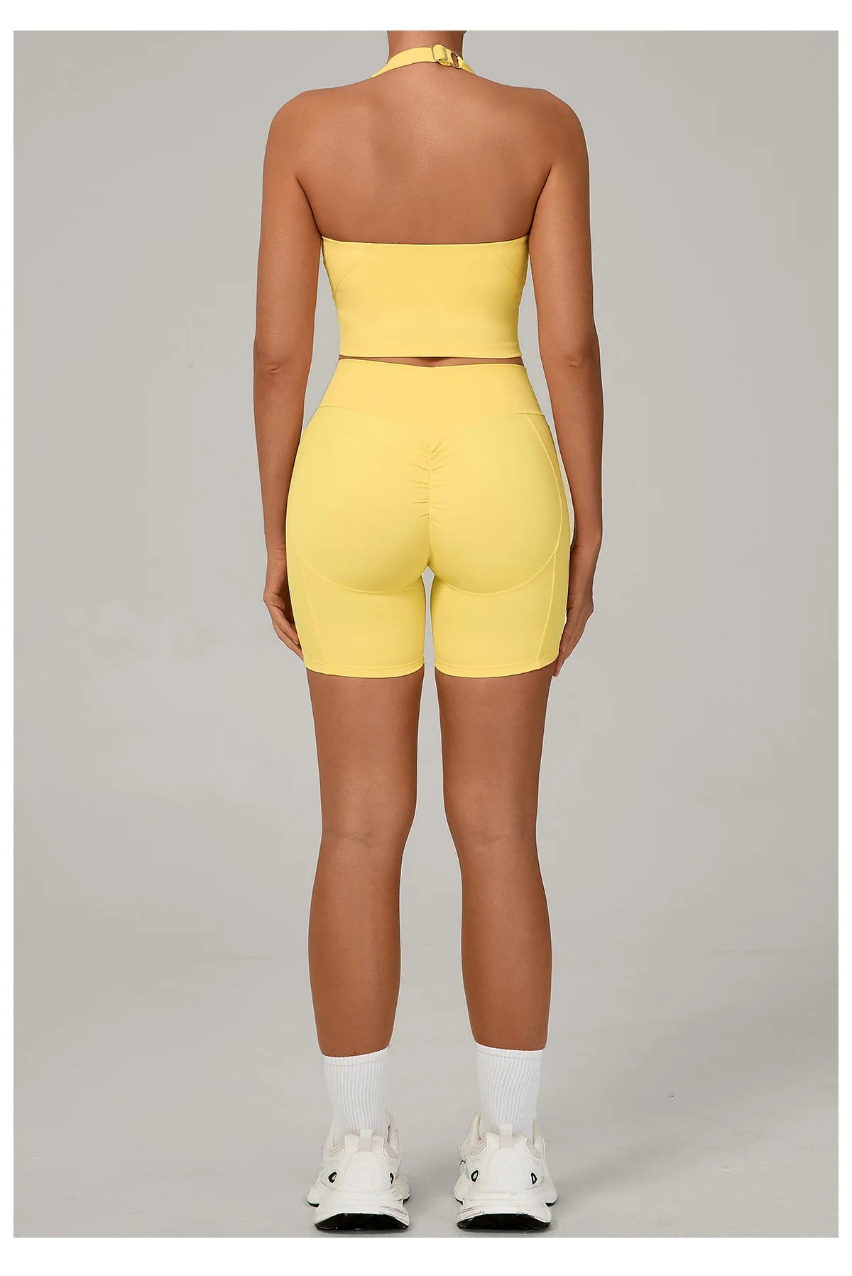 Ctenkevet - Conjunto de 2 piezas de sujetador halter sin espalda para mujer, ropa deportiva de secado rápido para gimnasio, conjunto deportivo femenino de dos piezas con pantalones cortos