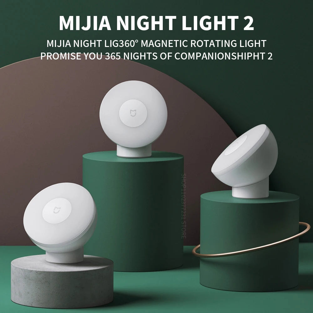 Luz nocturna LED por inducción Xiaomi Mijia, 2 lámparas, brillo ajustable, sensor infrarrojo inteligente de presencia humana con base magnética