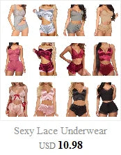 Conjunto de lencería sexy para mujer 2022, pantalones cortos de encaje negro, camiseta sin mangas de color liso, camisola, top de tubo, bragas, conjunto de lencería con estampado floral.