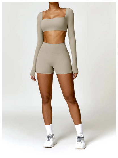 Conjunto de chándal de yoga para mujer, 2 piezas, ropa deportiva para entrenamiento, ropa deportiva, leggings de gimnasio, sujetador de fitness, top corto, trajes deportivos de manga larga