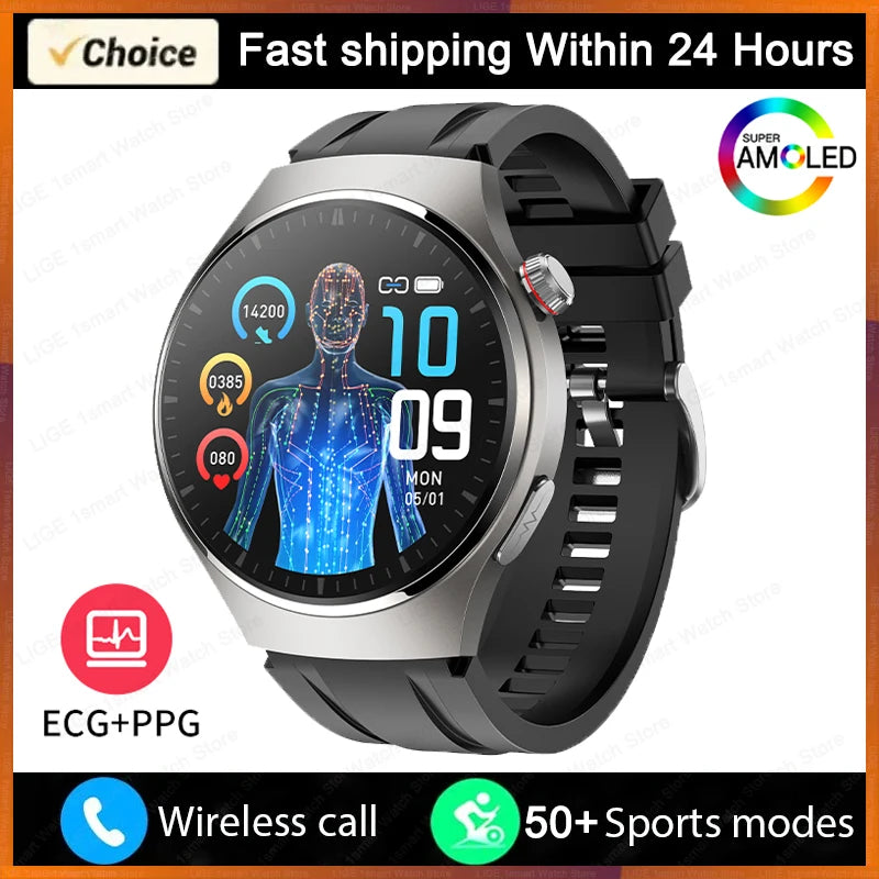 LIGE - Reloj inteligente para hombre Xiaomi ECG+PPG, resistente al agua, con Bluetooth, llamadas, Android IOS, monitor de salud, pantalla AMOLED HD