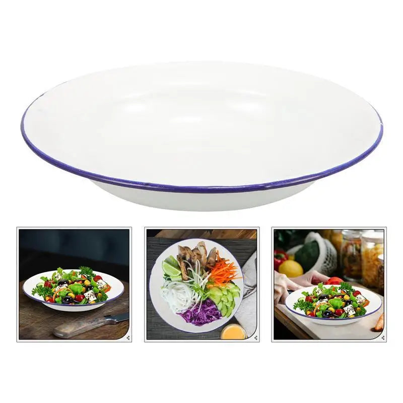 4 platos esmaltados retro para camping, restaurante, servicio de comida, platos de estilo vintage, vajilla de cocina para el hogar, plato para servir catering.