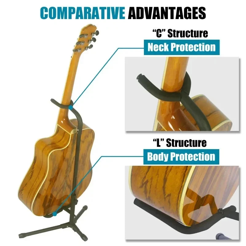 Soporte vertical para guitarra, plegable y ajustable, para ukelele, pipa, bajo, folk, clásico, eléctrico, de madera