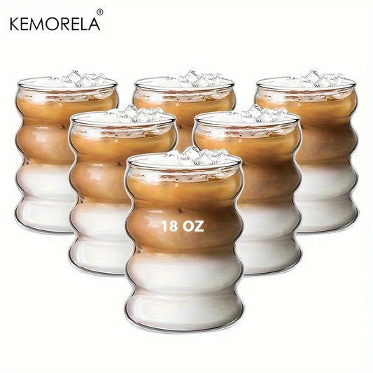 6 piezas de taza de vidrio con forma de onda, botella de agua, resistente al calor, para cerveza, té, café, jugo, leche, cafetería, regalo para el hogar