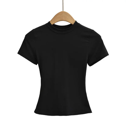 Camiseta informal de alta calidad para mujer, blusa sexy ajustada de manga corta, tendencia de moda, ropa lisa, tops Y2K, 2024