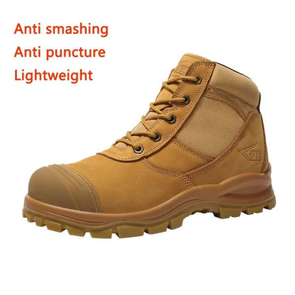 Botas de seguridad de lujo de caña alta en piel de vacuno para hombre, con puntera de acero, protección antiimpactos y antipinchazos, resistentes al desgaste.