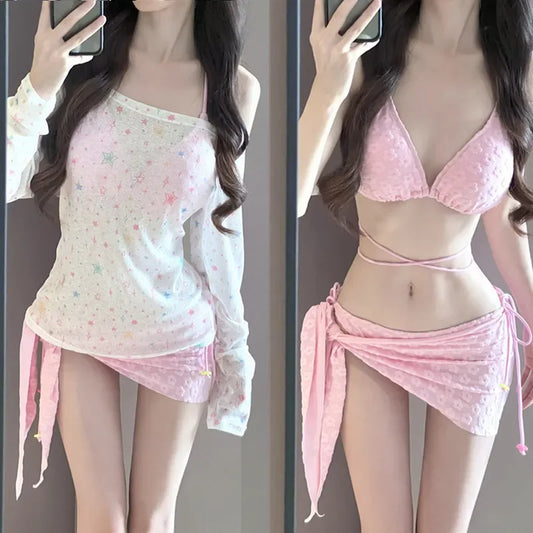 Conjunto de bikini sexy para mujer, traje de baño Pure Desire de cuatro piezas, traje de baño termal de spa para vacaciones