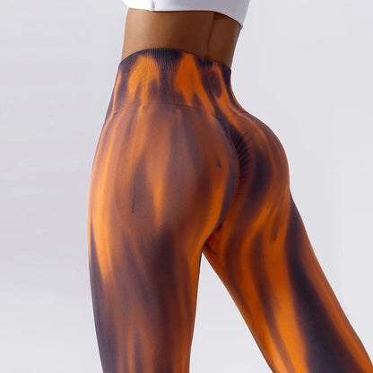 Pantalones de yoga para mujer con estampado tie-dye Cloud Rise, leggings deportivos sexys para gimnasio, mallas sin costuras, pantalones de cintura alta para entrenar.
