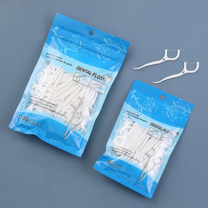 50/100 piezas de palillos de hilo dental, palillos de dientes, cepillos interdentales para limpieza dental, herramienta de higiene bucal.