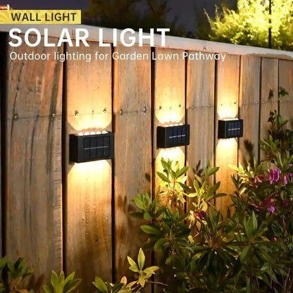 Lámpara de pared solar de 4/6/8/10 LED, luz decorativa para exteriores, impermeable, con iluminación de arriba y abajo, para jardín y paisaje.
