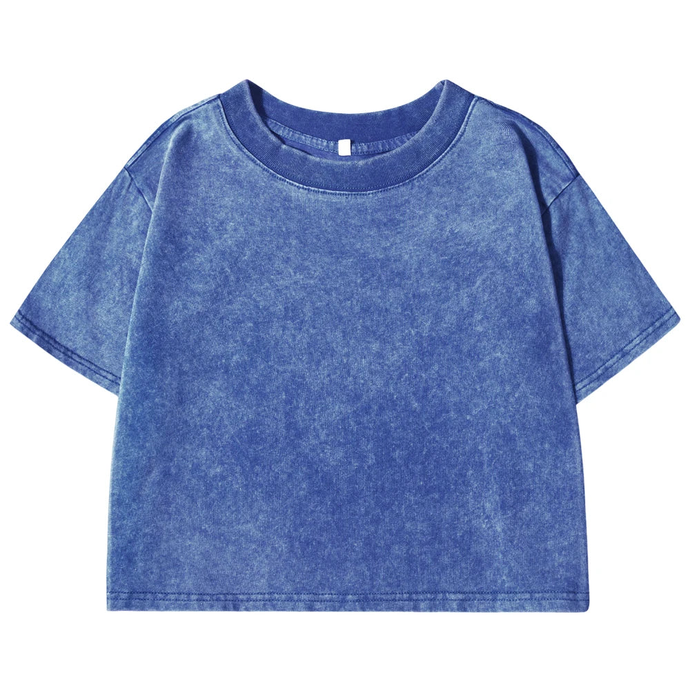 Camiseta lavada ajustada y lisa, moda femenina, algodón suave, ropa de calle, informal, deportiva, de manga corta, estilo retro, para mujer