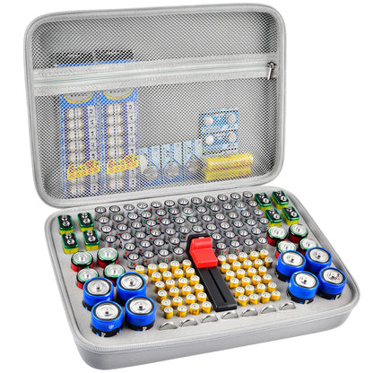 Estuche organizador de baterías, contenedor para guardar baterías con comprobador. Caja organizadora para garaje.