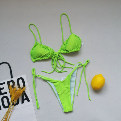 Bikini sexy de 21 colores para mujer, traje de baño liso con estampado floral de leopardo, conjunto de bikini de playa con tirantes y vendaje