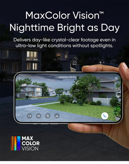 Cámara adicional eufyCam S3 Pro de eufy Security, cámara solar inalámbrica para exteriores, visión nocturna MaxColor, cámara 4K con panel solar
