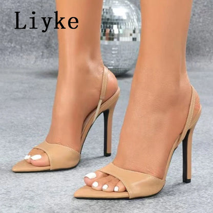 Liyke - Sandalias sexis con tiras traseras para mujer, moda de verano 2025, con punta abierta, sin cordones, de diseñador, tacones altos, zapatos de fiesta, talla 43