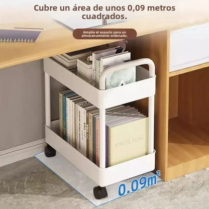 Librería móvil sencilla junto a escritorio con ruedas Escritorio de oficina debajo de almacenamiento en capas Ra Carrito pequeño Estantería de lectura