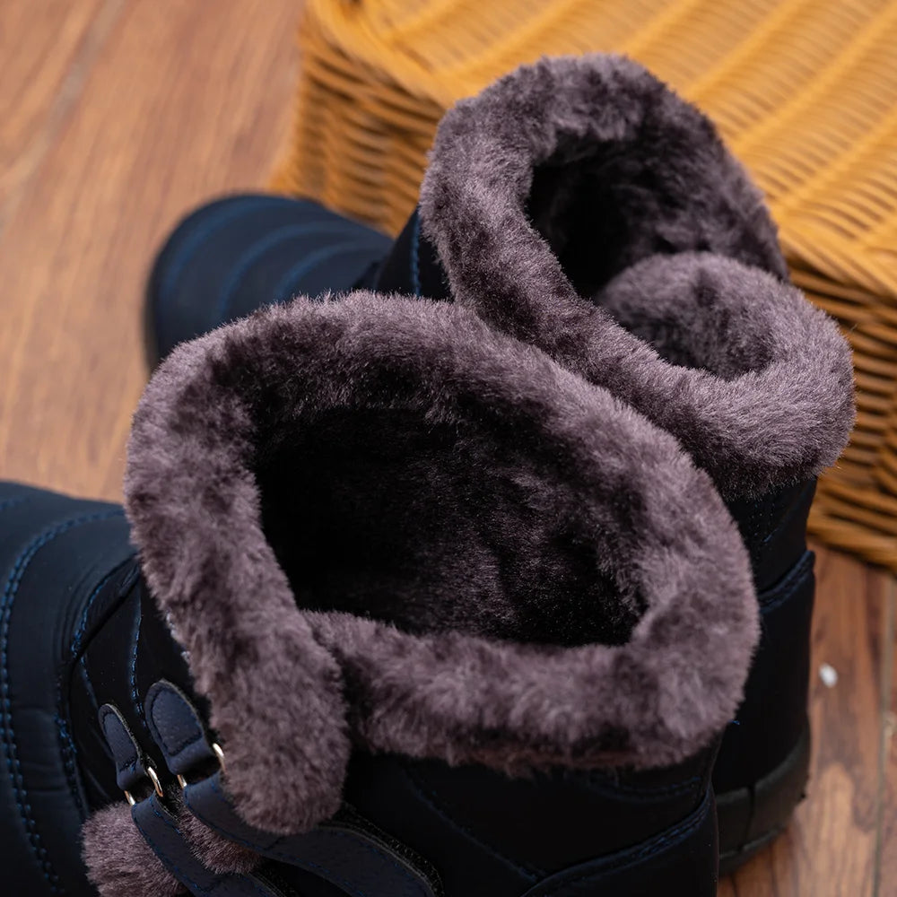 Botas de nieve cálidas de piel para mujer, botines de tobillo de talla grande, informales, planos, de invierno, antideslizantes, a la moda, impermeables