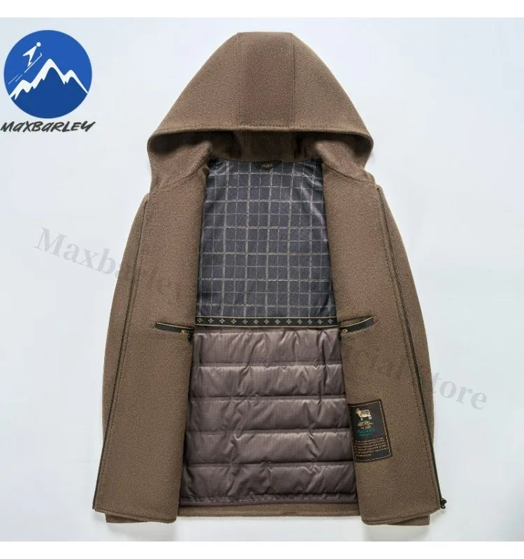 Chaqueta de lana para hombre Maxbarley con capucha, ideal para actividades al aire libre, trabajo, cortavientos, cálida, con forro desmontable de alta calidad y muy cómoda. Abrigo de lana ligero para invierno.