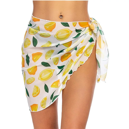 Pareo de bikini de playa, falda corta transparente, gasa, bufanda, pareo, traje de baño, pareo corto, chal de bikini transparente