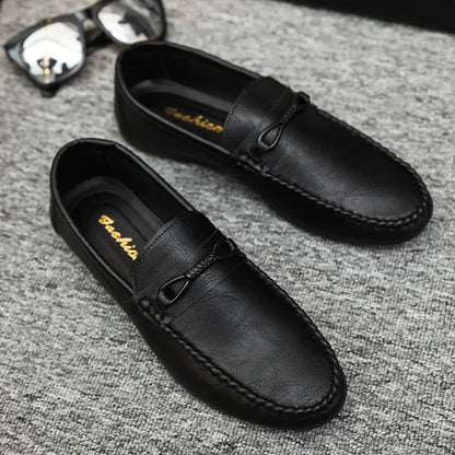 Zapatos casuales para hombre, de piel sintética, de marca de lujo, mocasines para hombre, transpirables, sin cordones, negros, para conducir