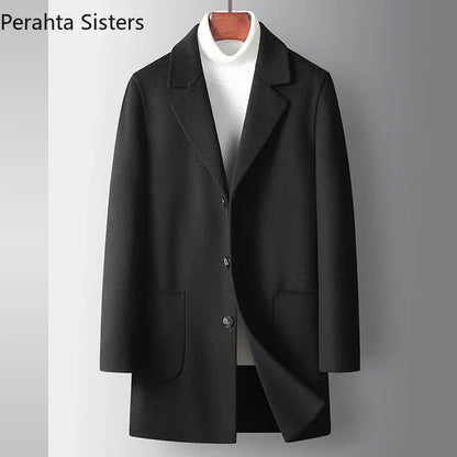 Brand Top Quality Double-Sided Woolen Men's Coat Autumn Winter Business Casual 71.8% Wool Male Medium Long Hommnre Coat