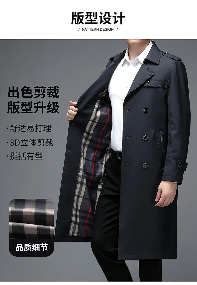 Spring Autumn Streetwear Fashion Trench Coat Men's Designer Overlong British Coats Man's Clothing With Epaulets Men's Jackets