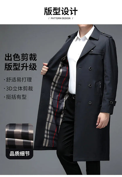 Spring Autumn Streetwear Fashion Trench Coat Men's Designer Overlong British Coats Man's Clothing With Epaulets Men's Jackets