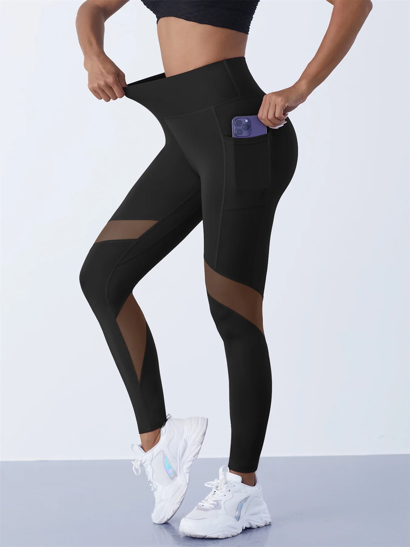 Women's Mesh Splicing Yoga Pants Shaping Leggings High Waist Tummy Control Lift Hips Running Workout Activewear Pants For Female