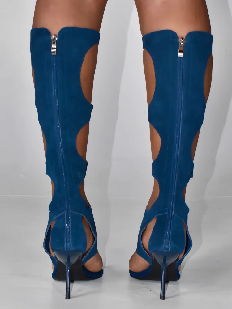 Botas de lujo para mujer (2025) | Tacón de aguja recortado con crin de caballo auténtica y cremallera trasera | Zapatos de vestir para fiestas de noche y club