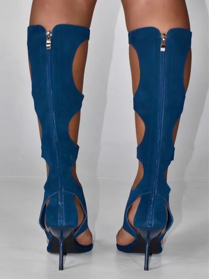 Botas de lujo para mujer (2025) | Tacón de aguja recortado con crin de caballo auténtica y cremallera trasera | Zapatos de vestir para fiestas de noche y club