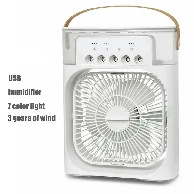 Ventilador 3 en 1, aire acondicionado pequeño para el hogar, enfriador de aire con luz LED nocturna, humidificador portátil, ventilador de ajuste de aire para oficina y hogar.