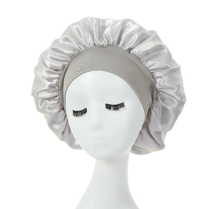 Gorro de dormir para mujer, gorro de seda satinado de doble capa, ajustable, para ducha, para cabello rizado, accesorios de peinado.